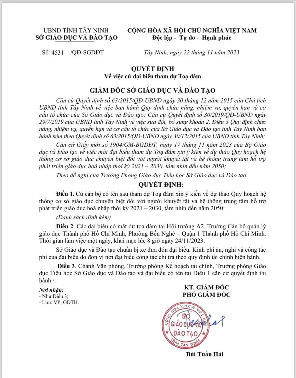 quyết định cử đại biểu dự tọa đàm